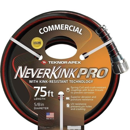 NEVERKINK PRO Commercial Duty 884575 Water Hose, 58 in, 75 ft L, Threaded 8845-75/8844-075